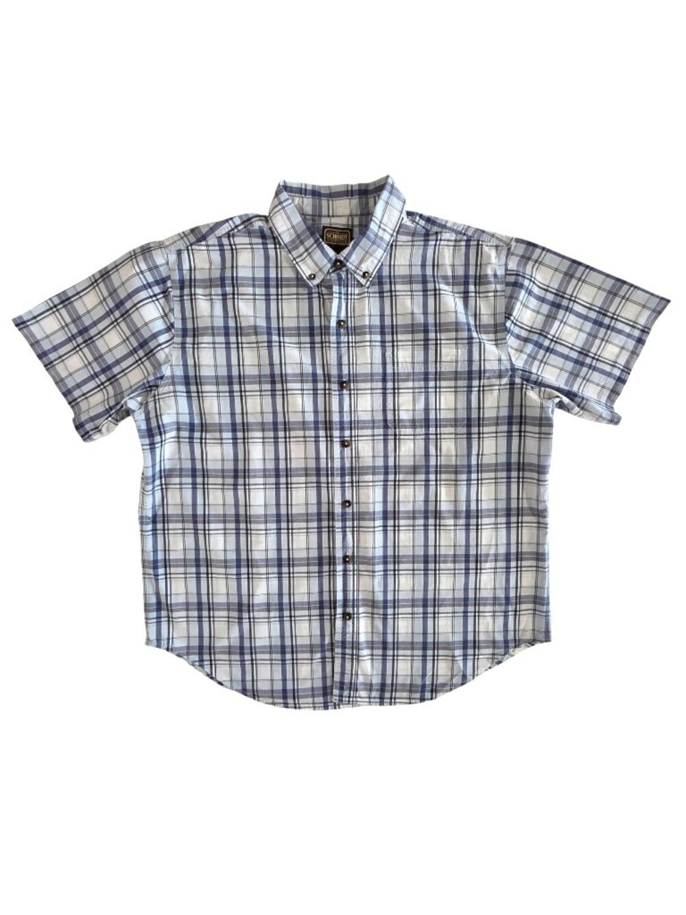 Schmidt Blue White Plaid Short Sleeve Cotton Button-Down Shirt Men's Size XL